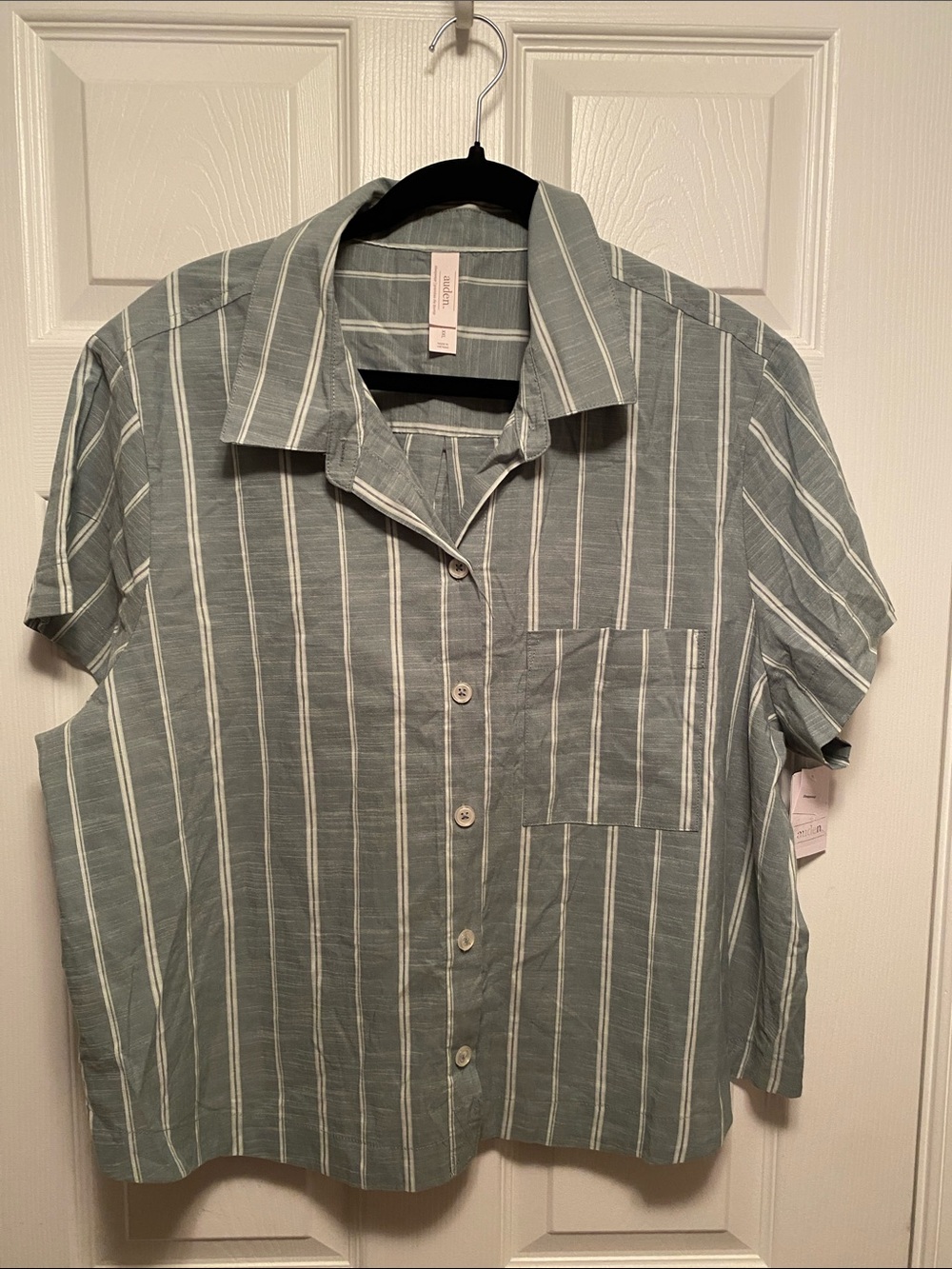 Auden Sage Green Striped Button Down Sleep Top…